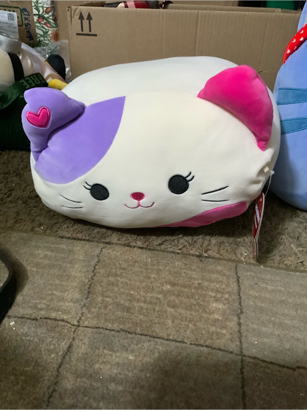 Squishmallows White Cat Plush with Pink & Purple Accents